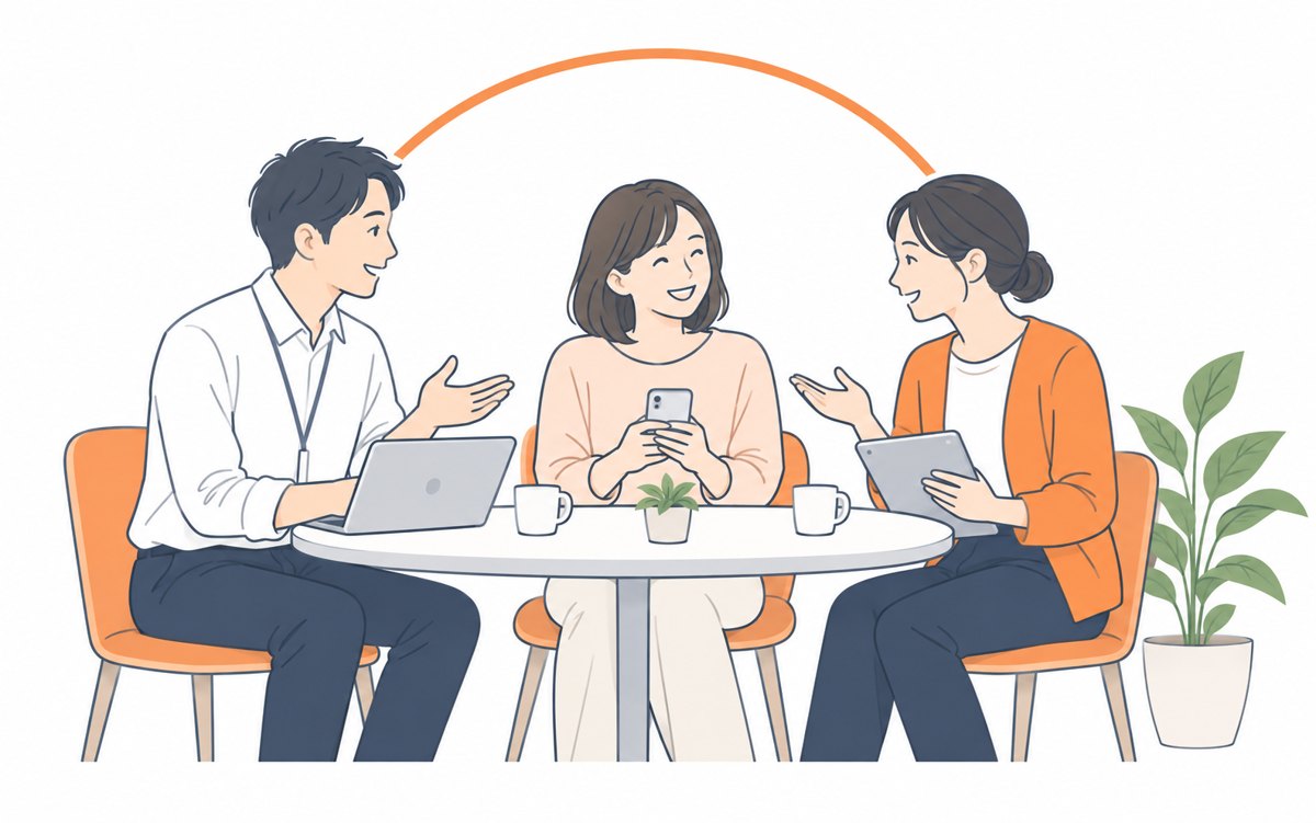 お客様を中心に、対話しながら解決策を考えるイラスト